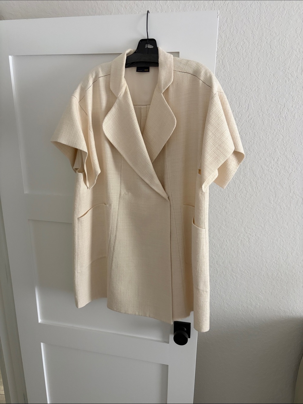 Fendi Cream Short-Sleeve Textured Blazer